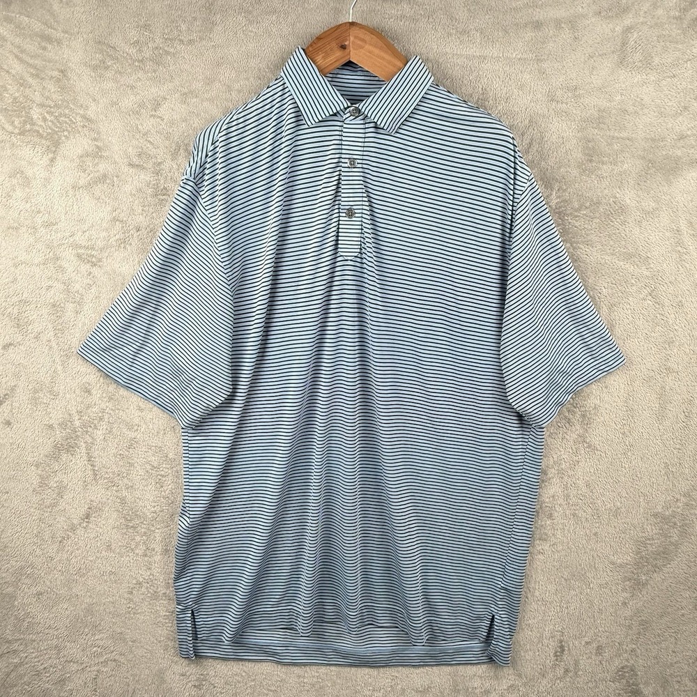 FootJoy FJ Blue Striped Golf Polo Shirt Mens XXL Performance Preppy Casual Work